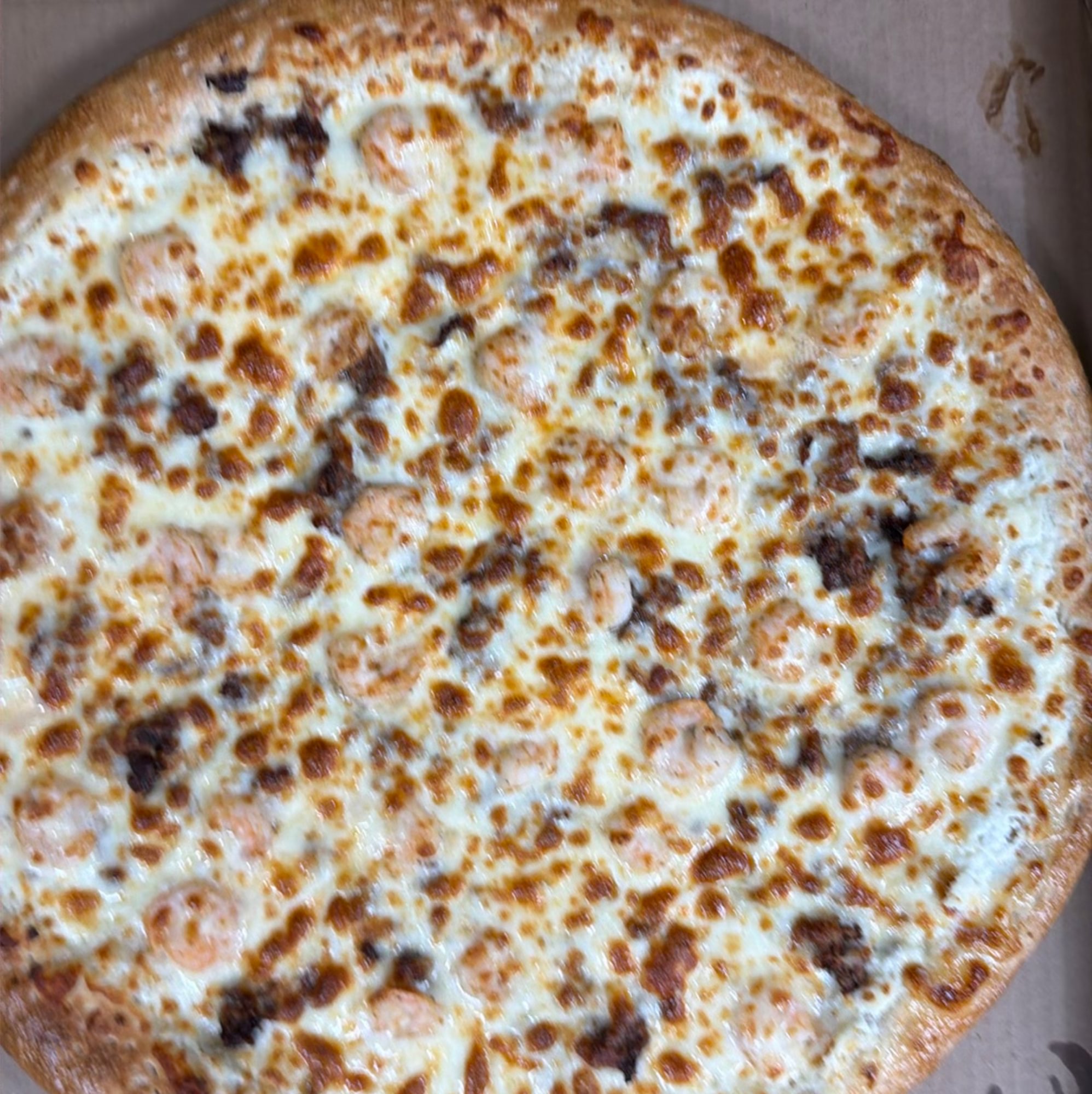White Shrimp & Steak Pizza
