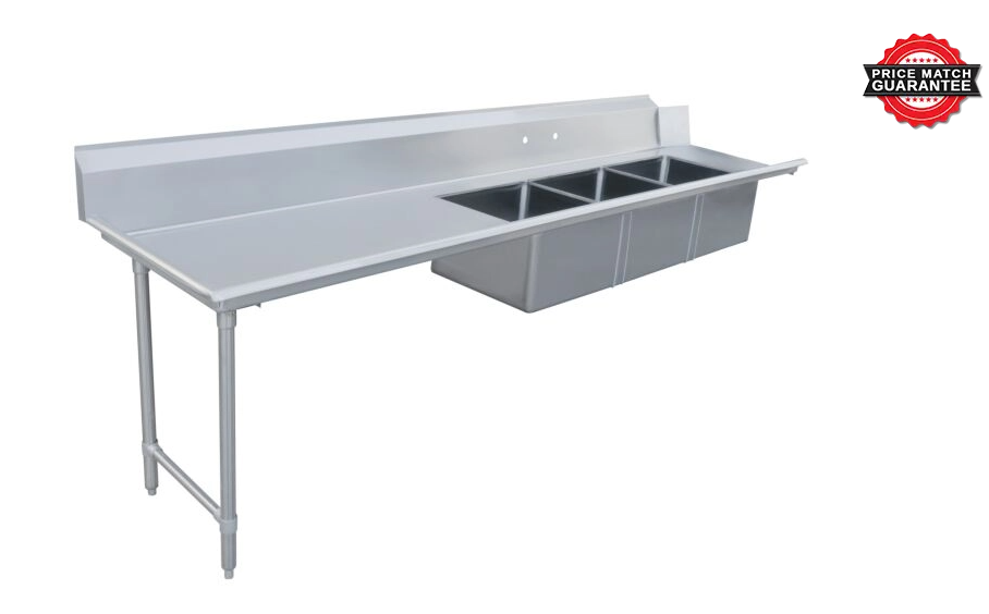 Zanduco 30" x 96" Left Side Soiled Dish Table with Three Sinks