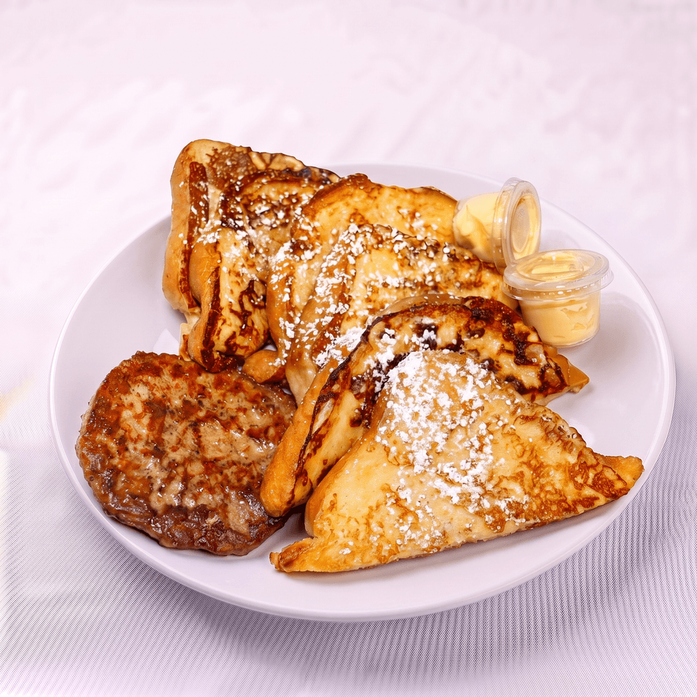 Cinnamon Sugar French Toast with Eggs & Meat