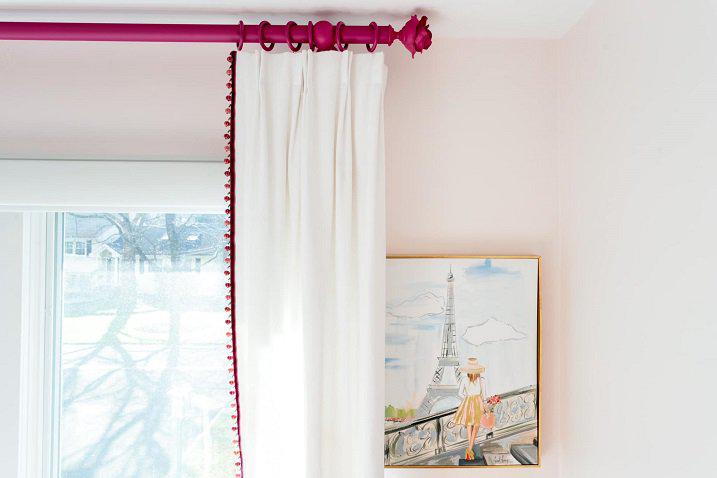 Loving a little pop of color for this room. We used fuchsia hardware with a rose finial. Can't wait to see the rest of the room.