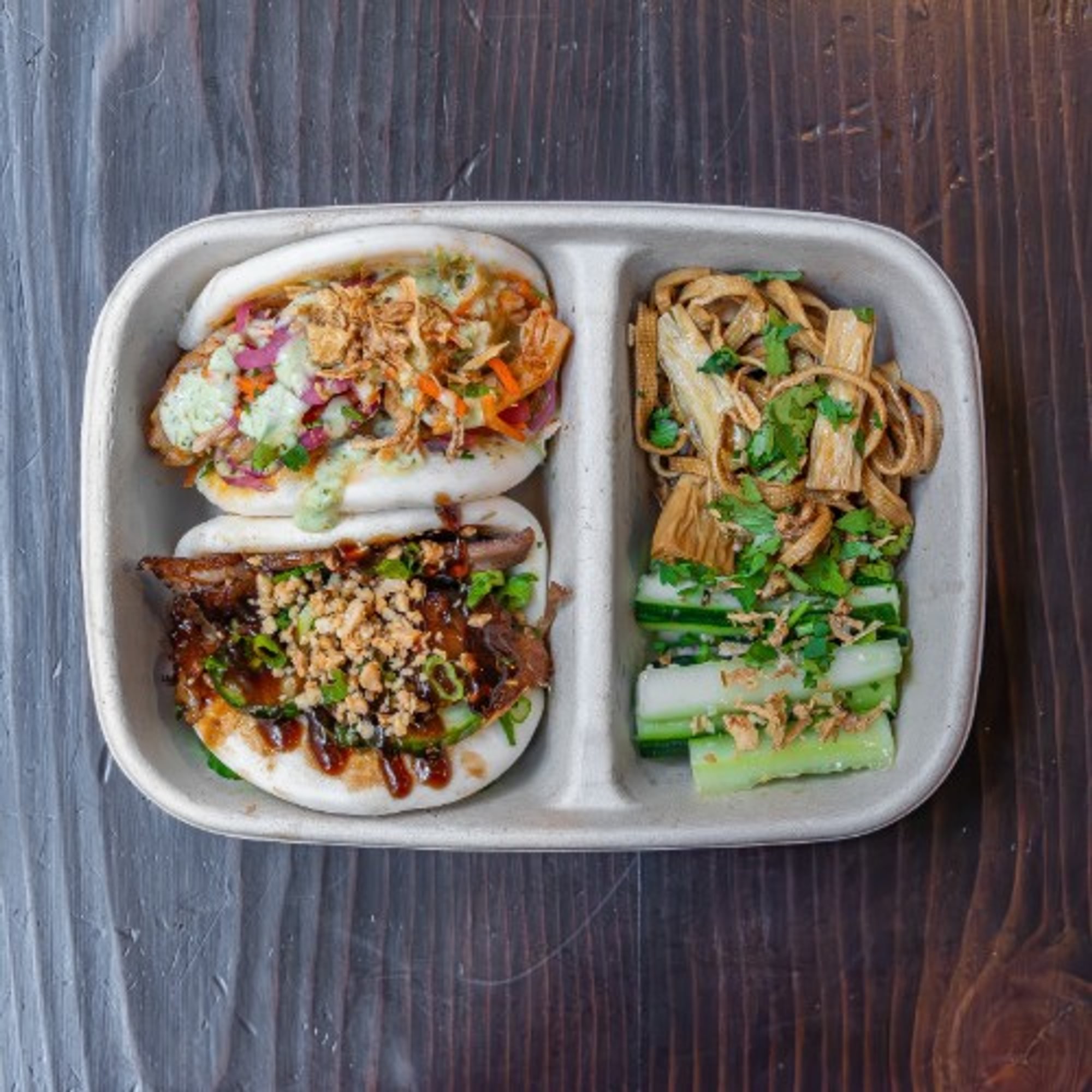C3) 2 Baos + Szechuan Cucumber Salad (V)