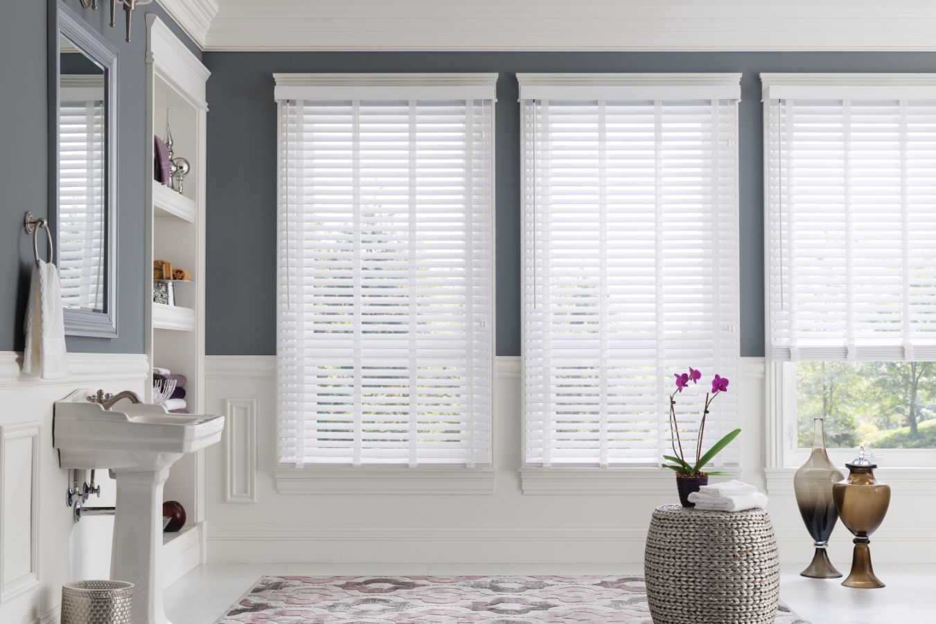 Faux Wood offers timeless appeal and genuine wood blinds at a elegant yet casual look at an affordable price. Please contact Budget Blinds of Chester for more information!