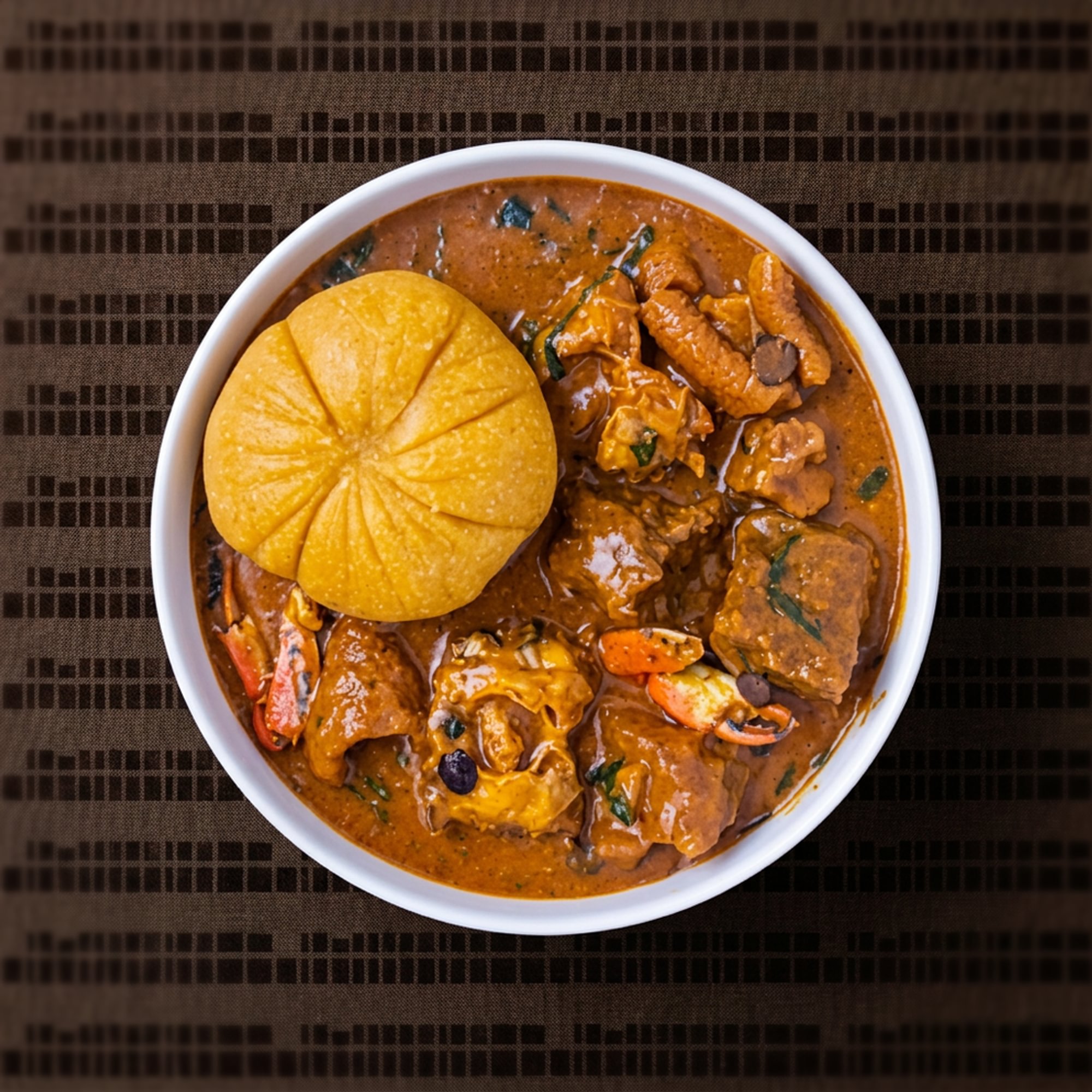 Ogbono Soup with Assorted Meat and Fufu