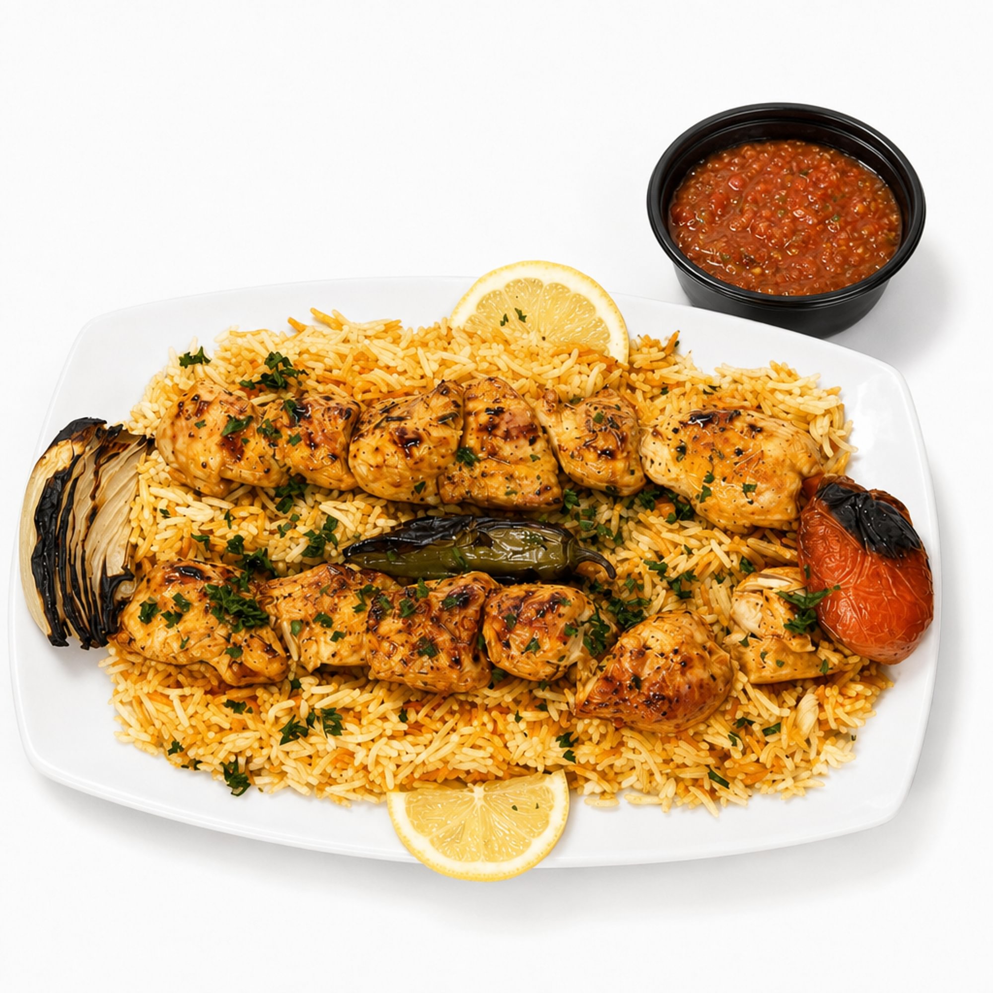 shish tawook platter 2 skewers