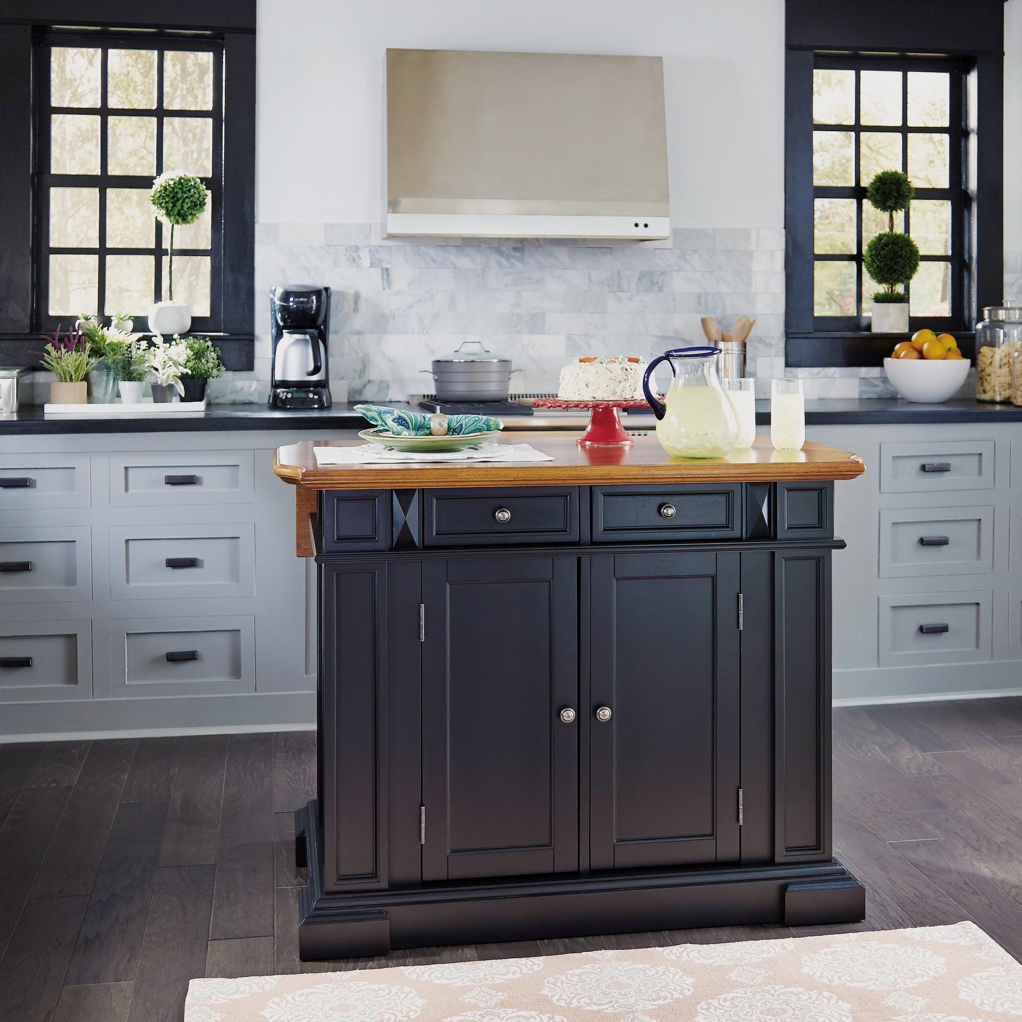 Americana Kitchen Island, Black/Wood