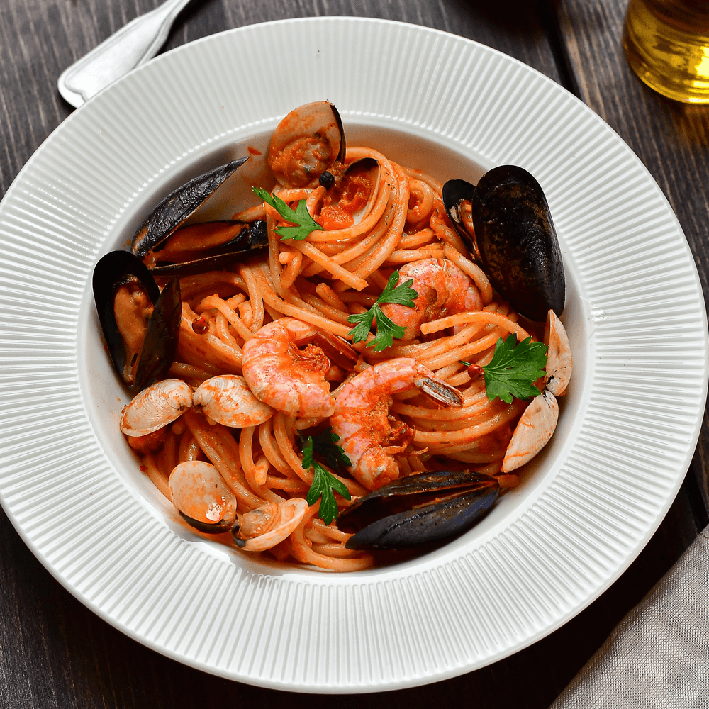 Mussels Marinara over Linguine