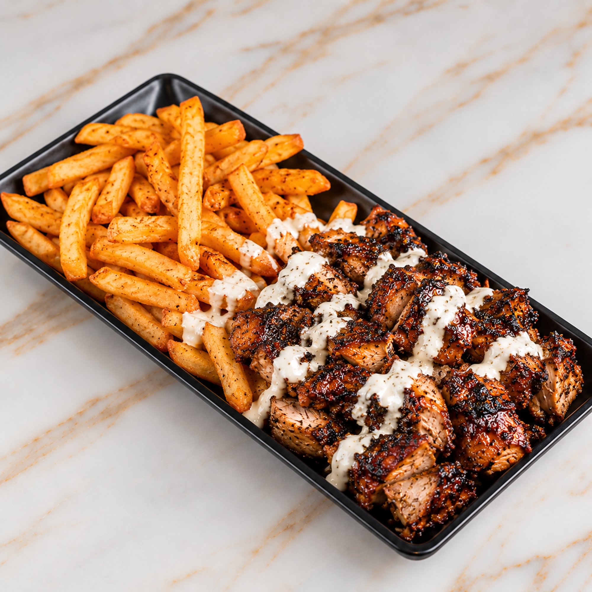 Jerk Chicken over Fries