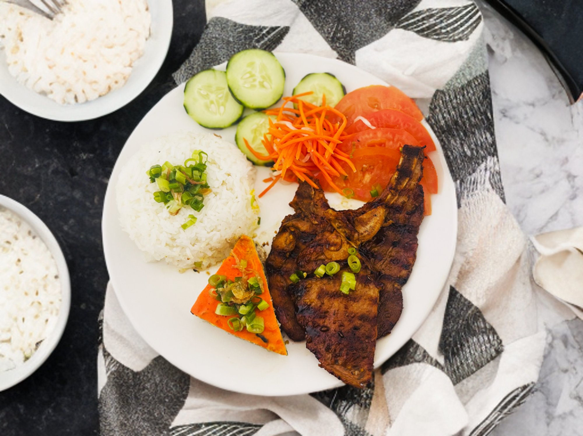 Grilled Pork Chop and Meat Loaf Rice