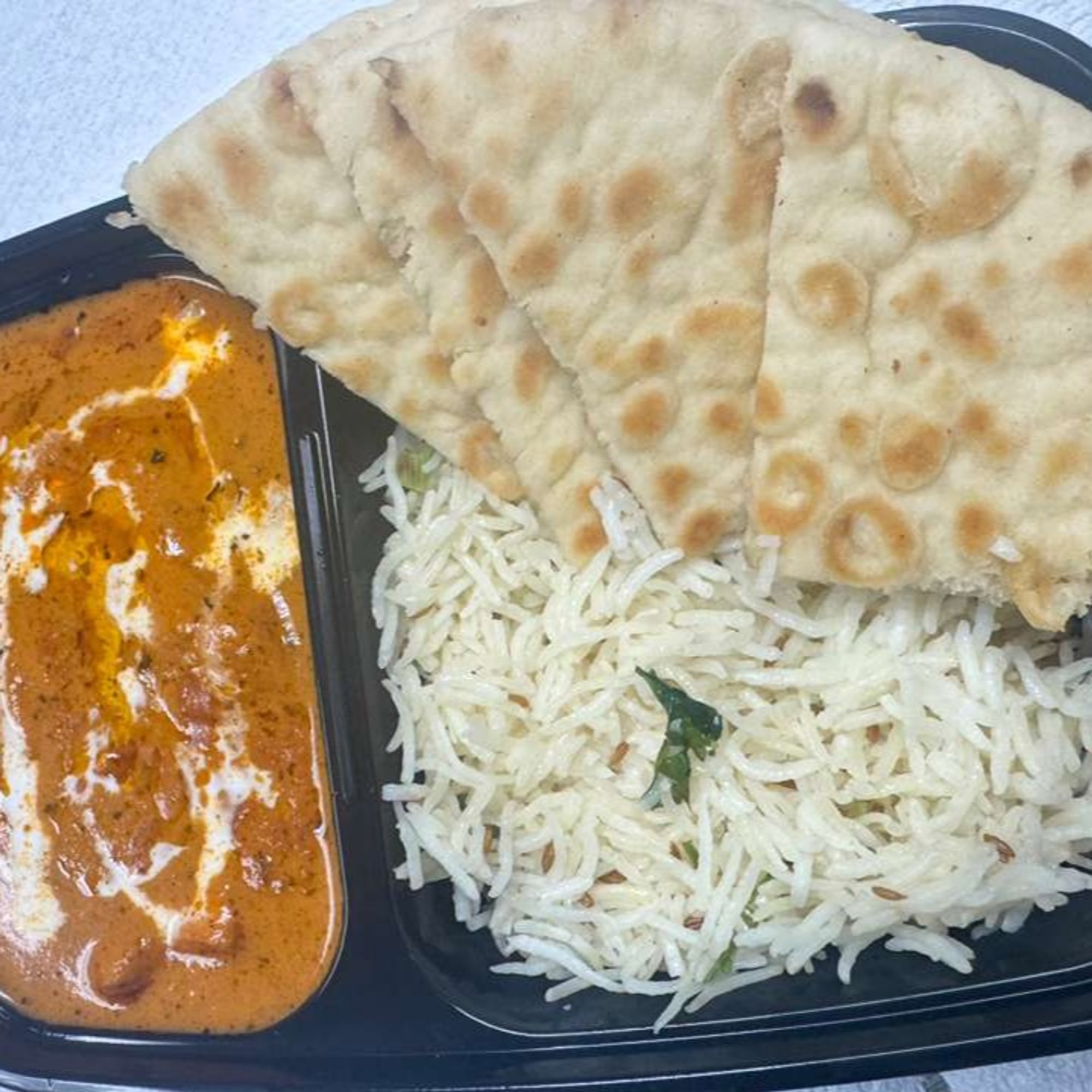 Butter Chicken Masala with Rice and Bread