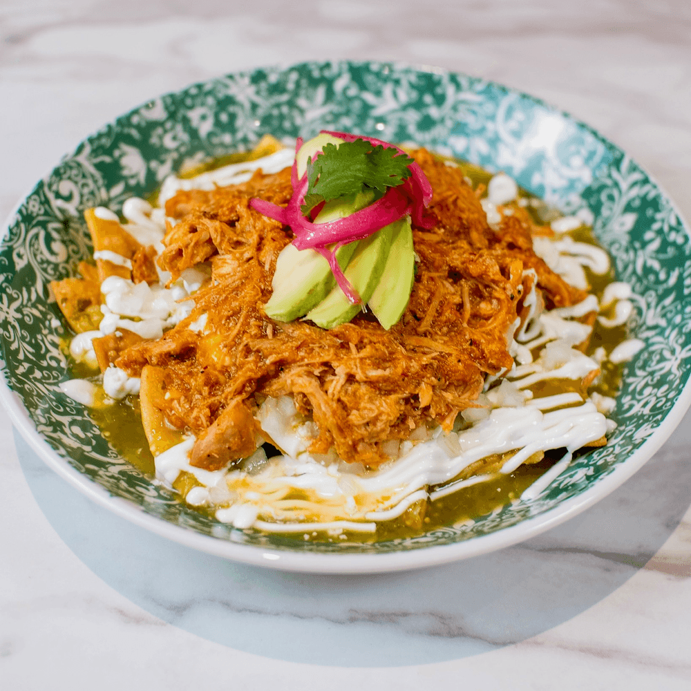 Spicy chicken tinga chilaquiles