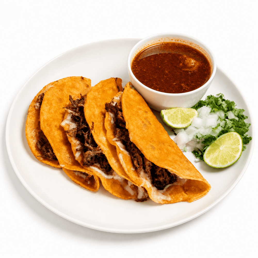 Birria Quesa Tacos with Consommé