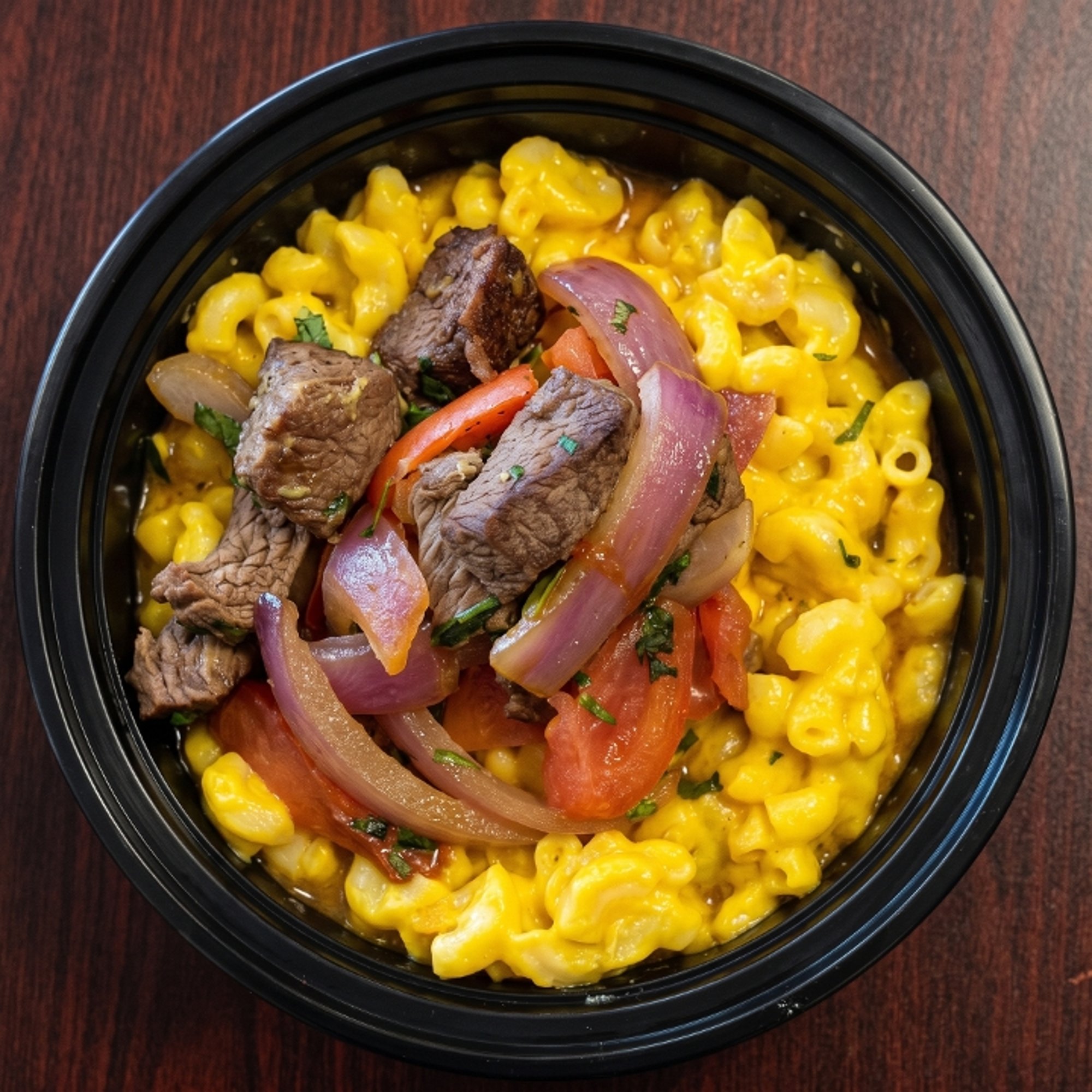 Mac con Lomo Bowl