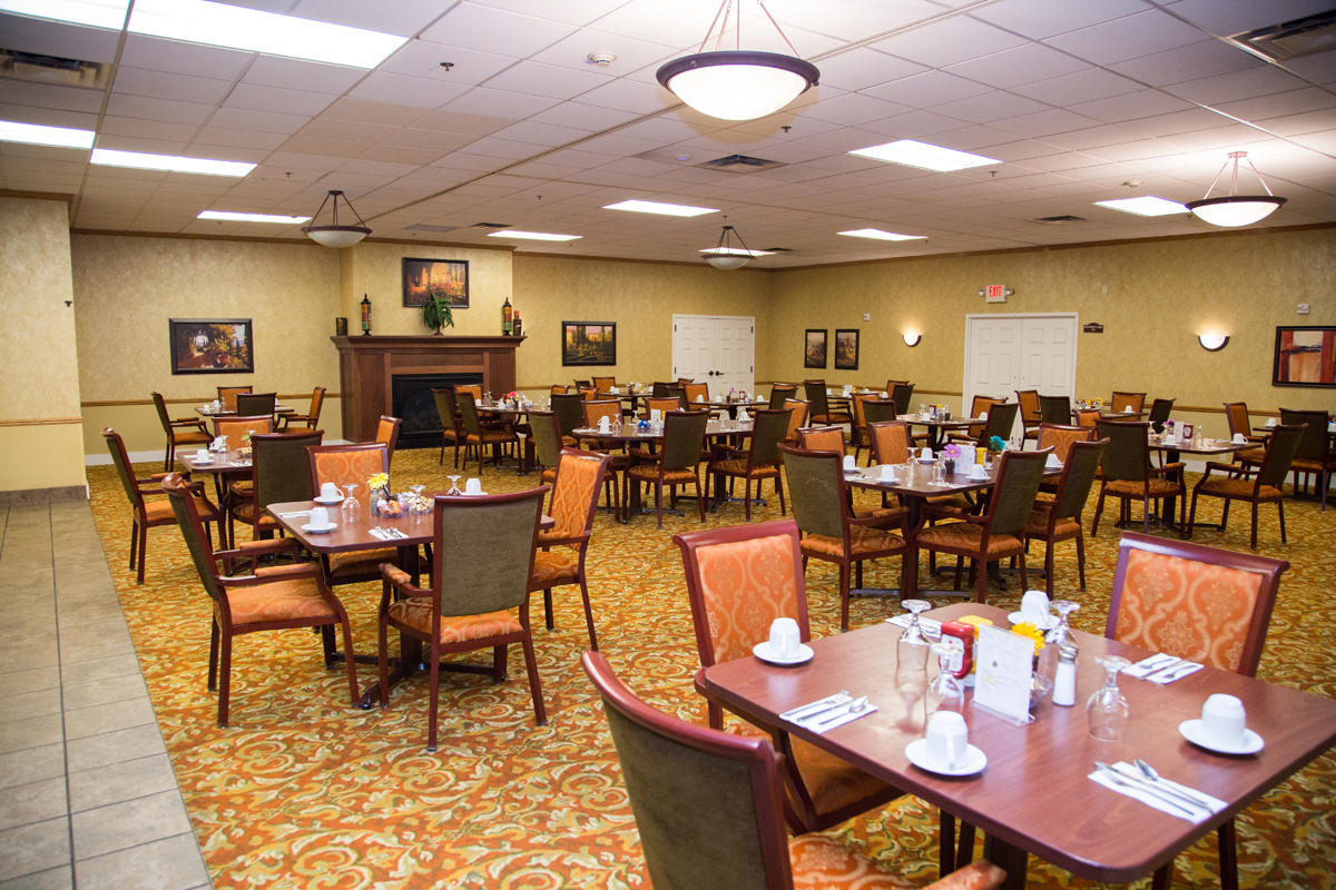 Meals are served in our spacious dining room, and a private family dining room where residents can share a meal with guests in a more intimate setting. Weekly menus are created by our in-house chef.