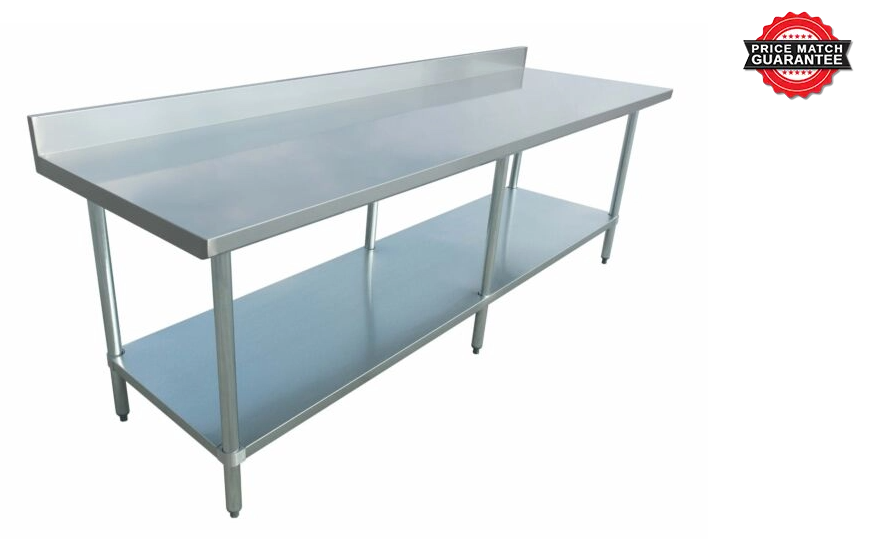 Zanduco 24" x 96" Heavy Duty All Stainless Steel Worktable with Backsplash and Undershelf