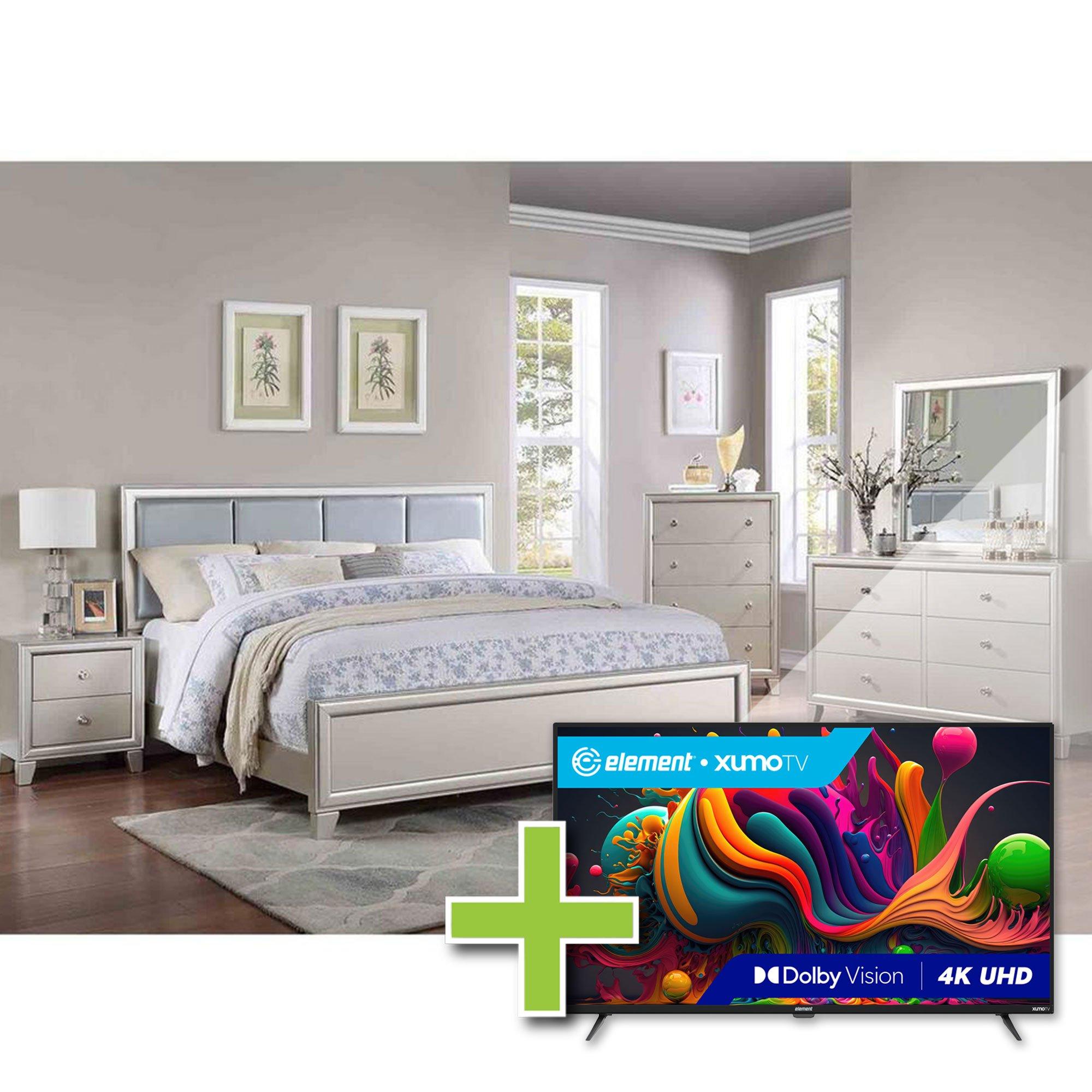 Queen Omni Bed w/Chest, Dresser, Mirror, Nightstand + 50" Element TV
