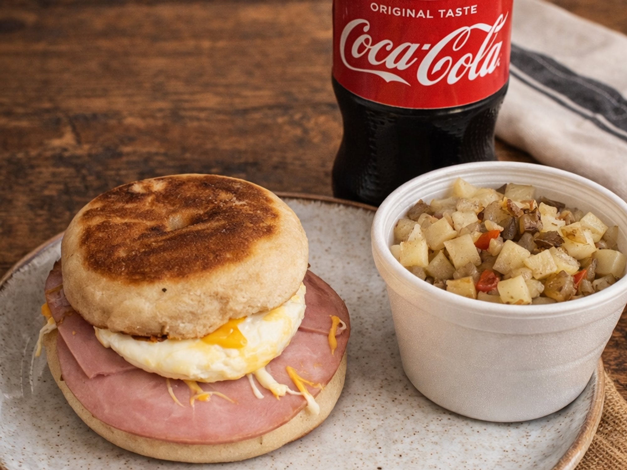 English Muffin Ham, Egg, and Cheese Breakfast Sandwich Combo