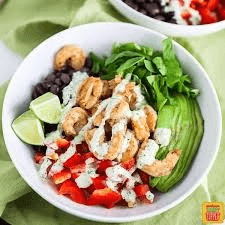 Mexican Rice Bowl - Grilled Shrimp, Sautéed onion RED peppers jalapeño, avocado