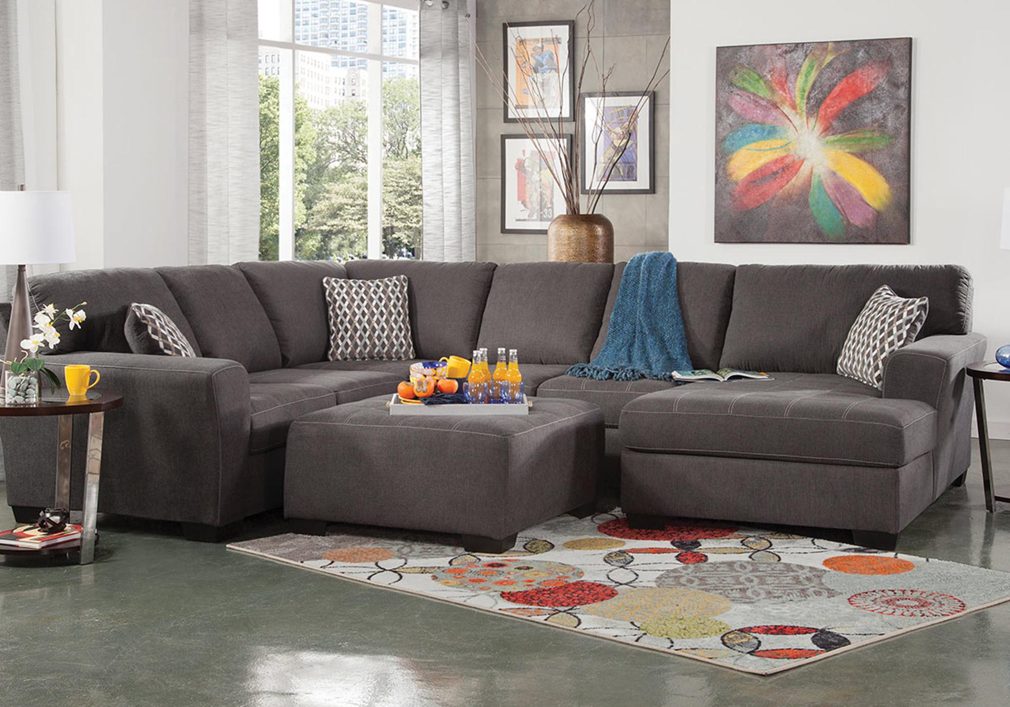 Bennett 3pc Sectional w/Ottoman - Charcoal Gray