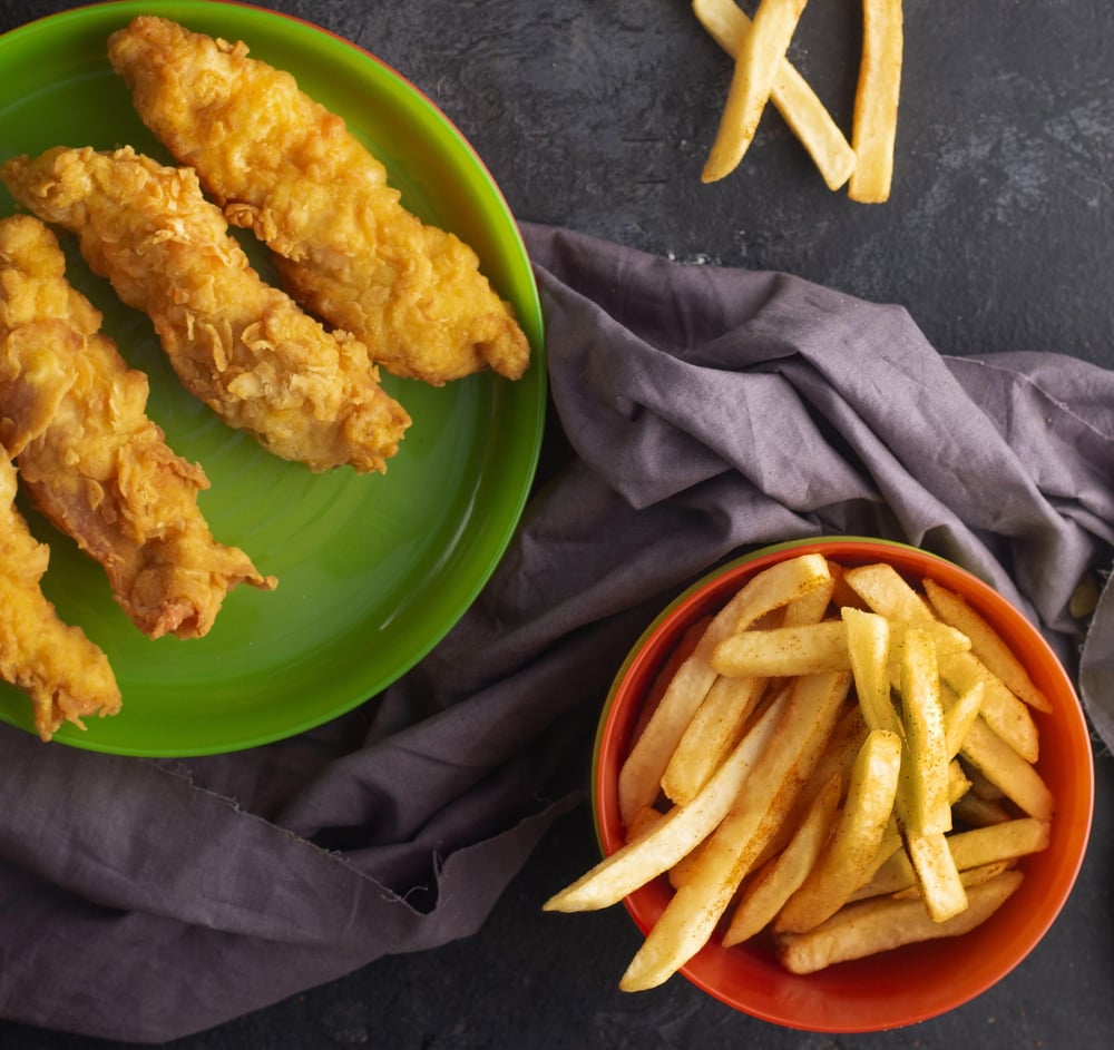 Kids fried chicken breast and fries