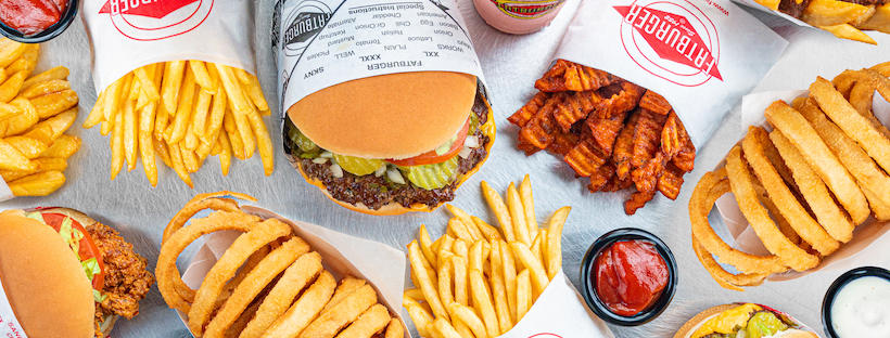 Fries, burgers, onion rings