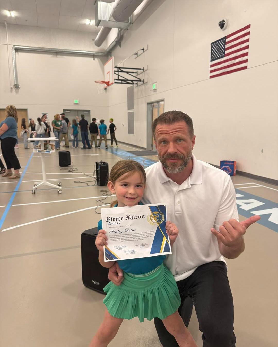 My daughter Finley received the Fierce Falcon award. We are so proud of her!