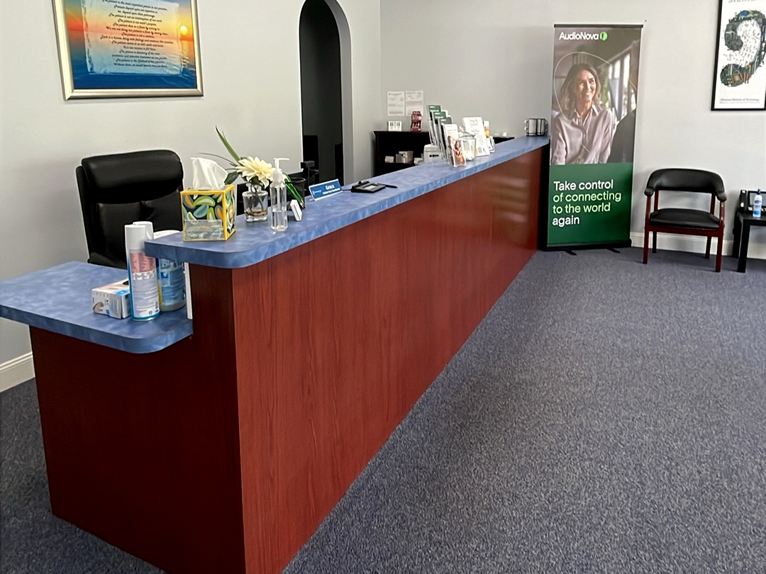 Interior photo of the lobby for AudioNova hearing clinic in Port St. Lucie, FL
