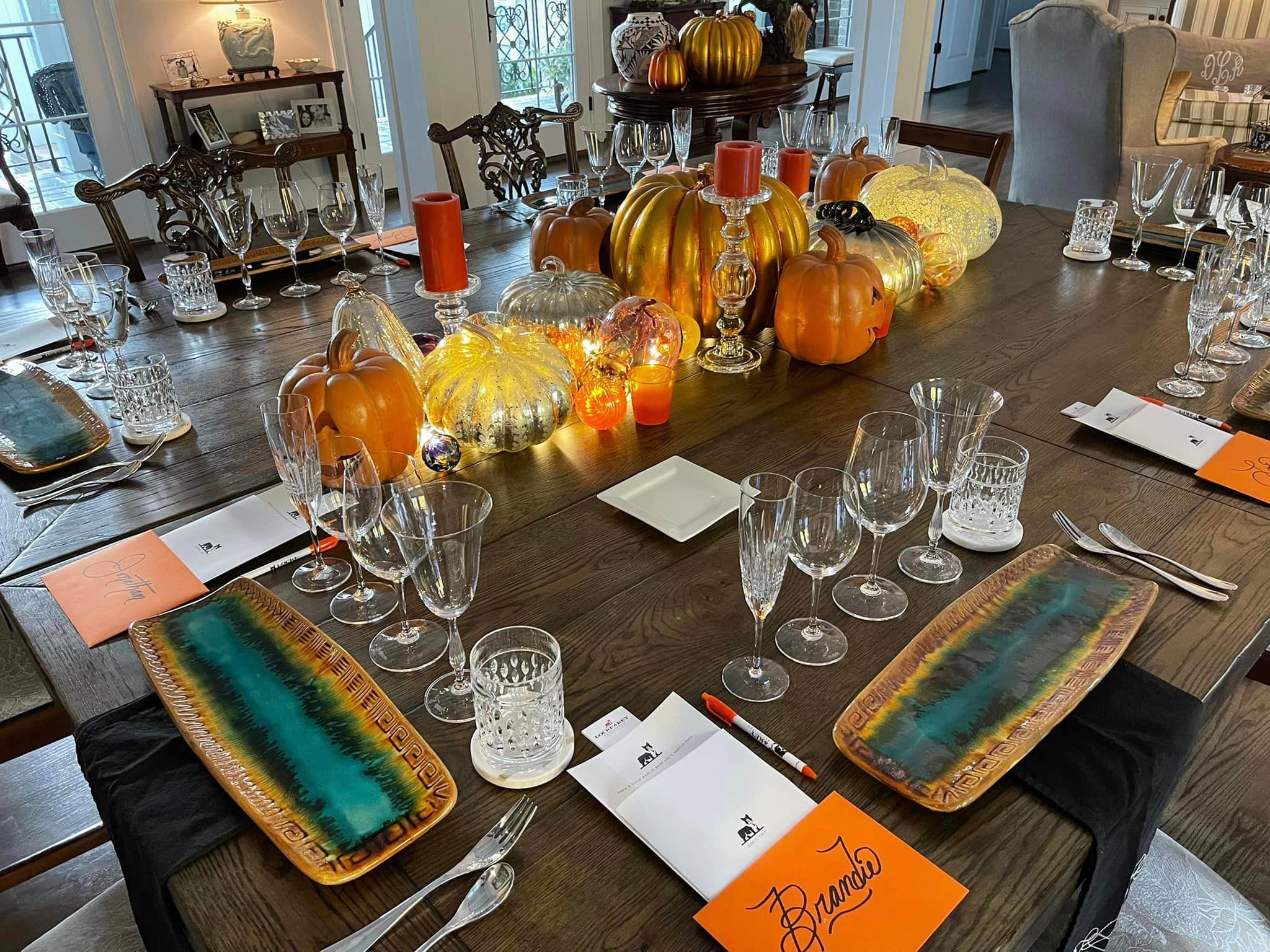 A fall decor table set up