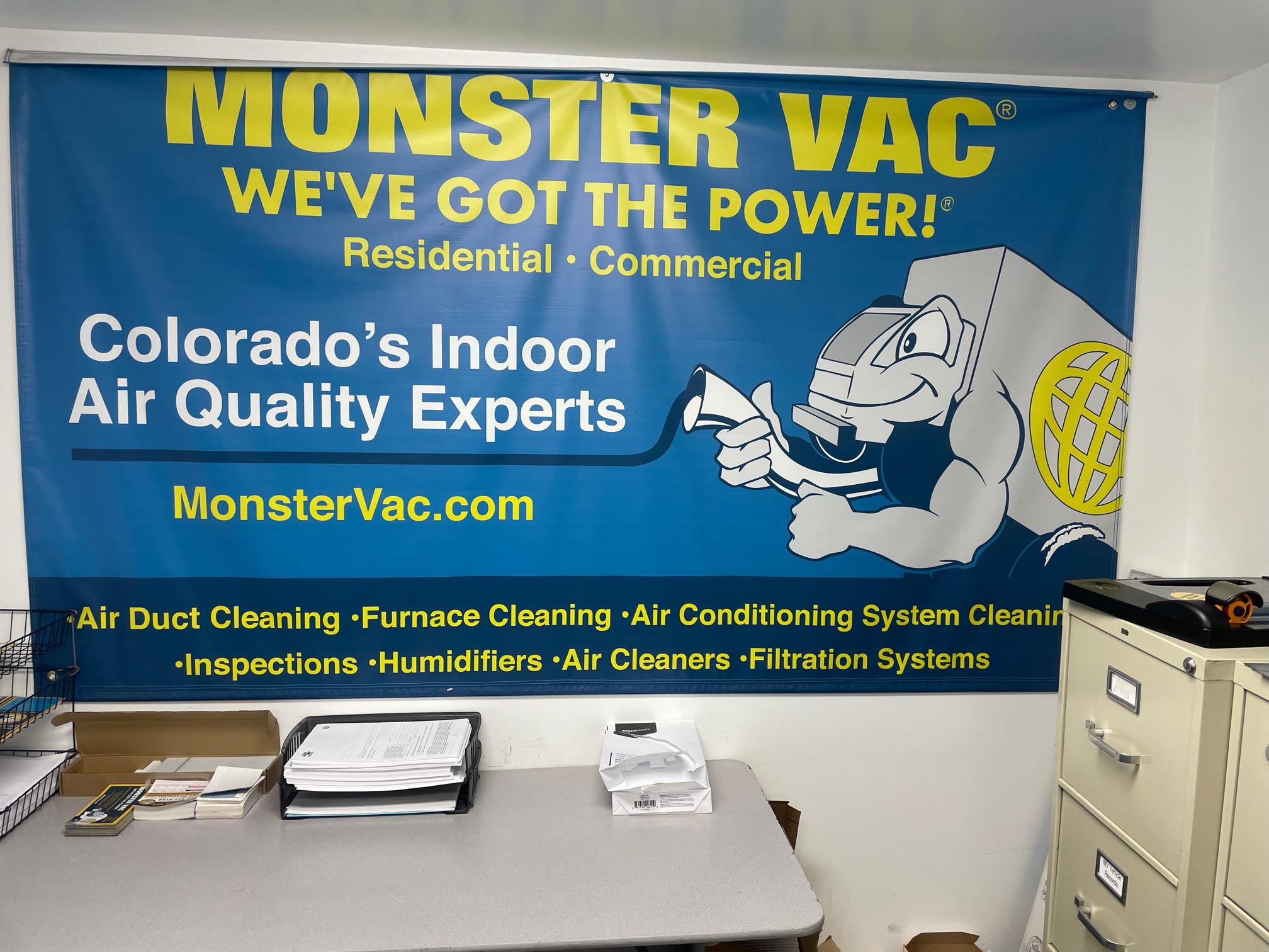 Monster Vac office and banner
