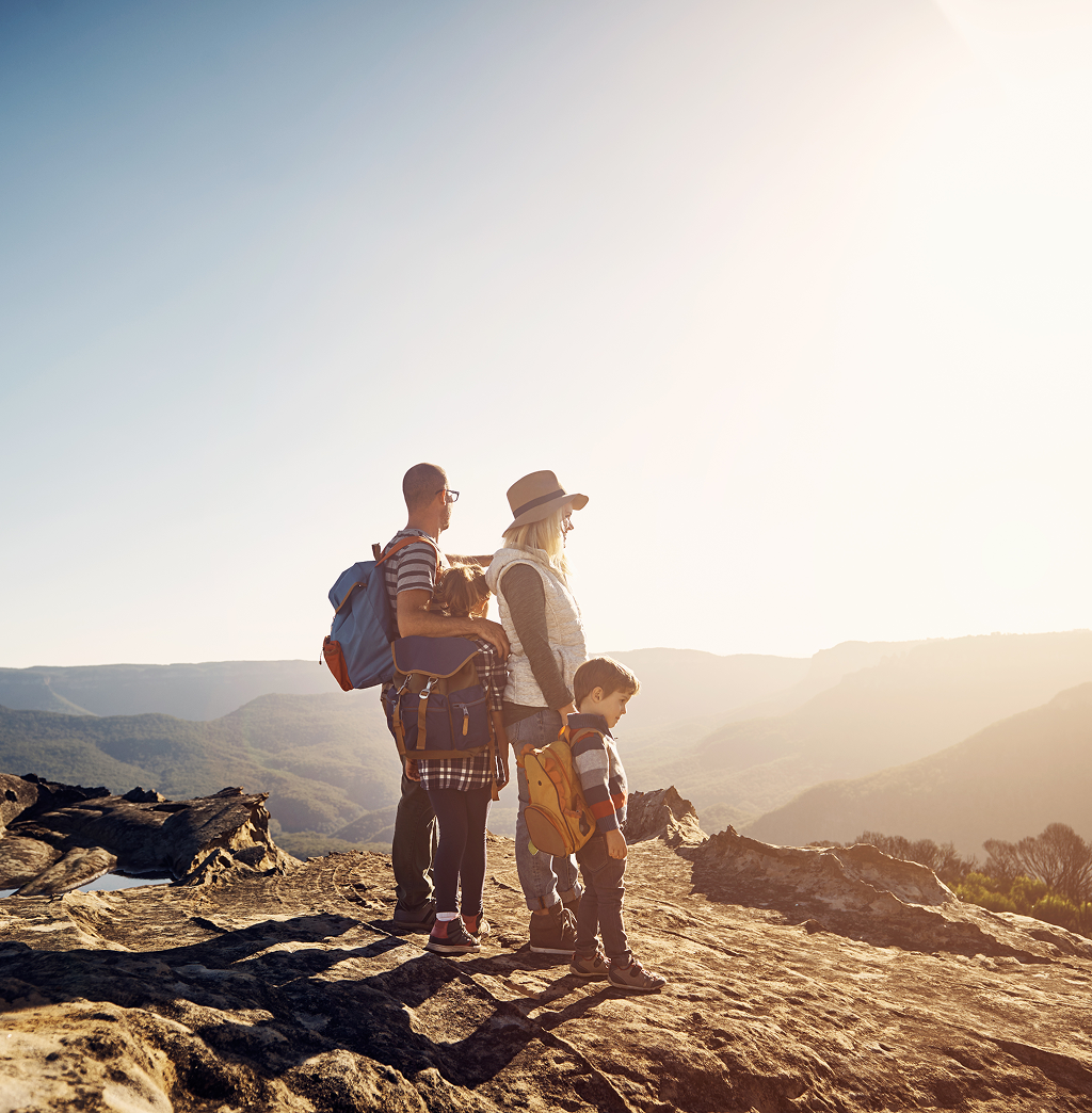 A family on a hike.