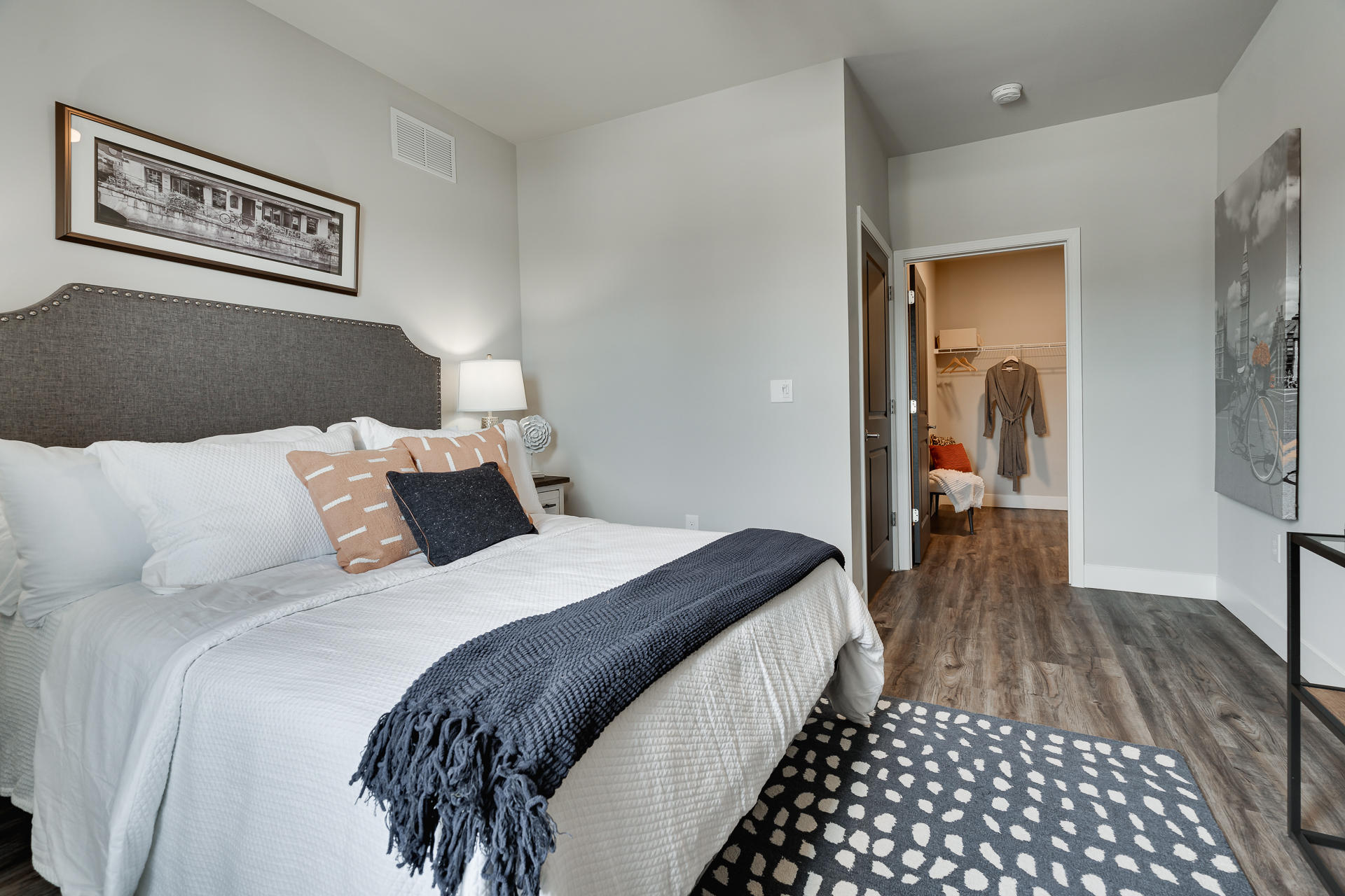 Bedroom With Wood-Style Flooring & Walk-In Closet