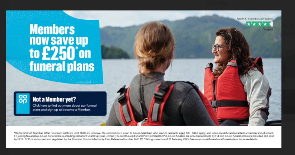 Co-op Members can now save up to £250 on funeral plans
Buy a funeral plan before 18th May to save up to £250