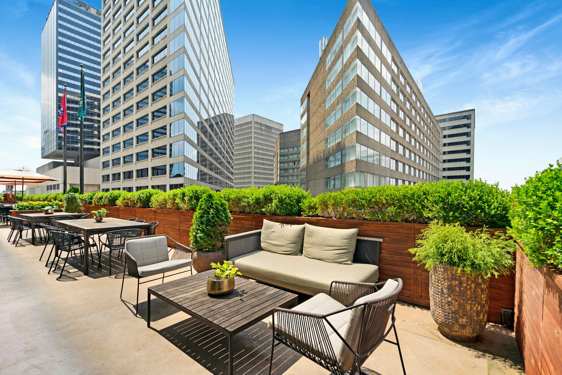 Terrace and patio views of downtown Nashville