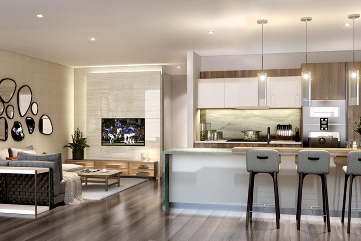 St. Regis Chicago Residence Sitting Area and Kitchen