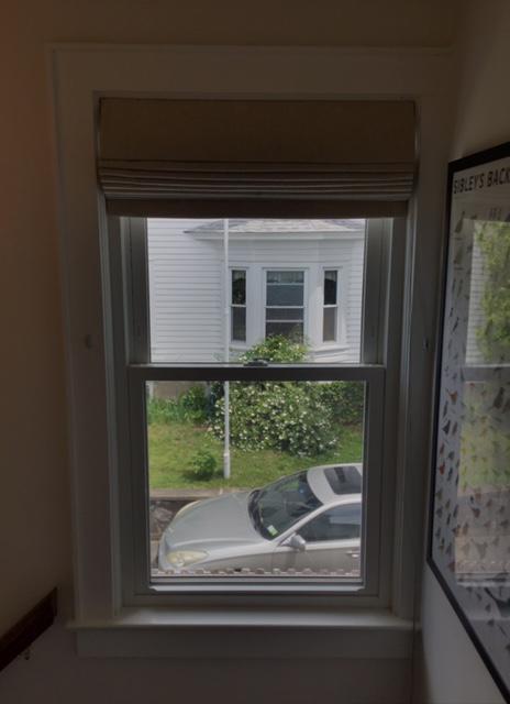 Sometimes there just isn’t space for curtains or drapes—as was the case with the window in this Hawthorne home. We installed Roman Shades. Problem solved!