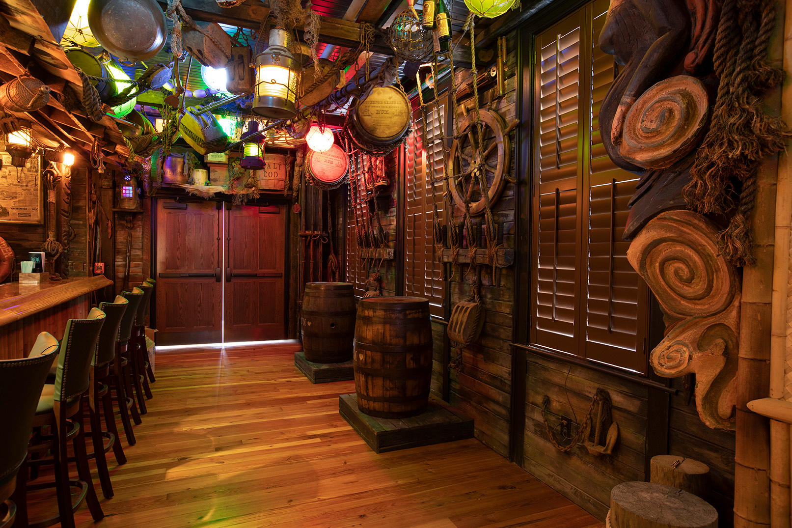 The Bamboo Room tiki bar is an immersive, exotic tropical hideaway nestled in the heart of Downtown Savannah. The design of The Bamboo Room features a collection of artifacts sourced from around the globe, personal collections, and hand-carved one of a kind items.