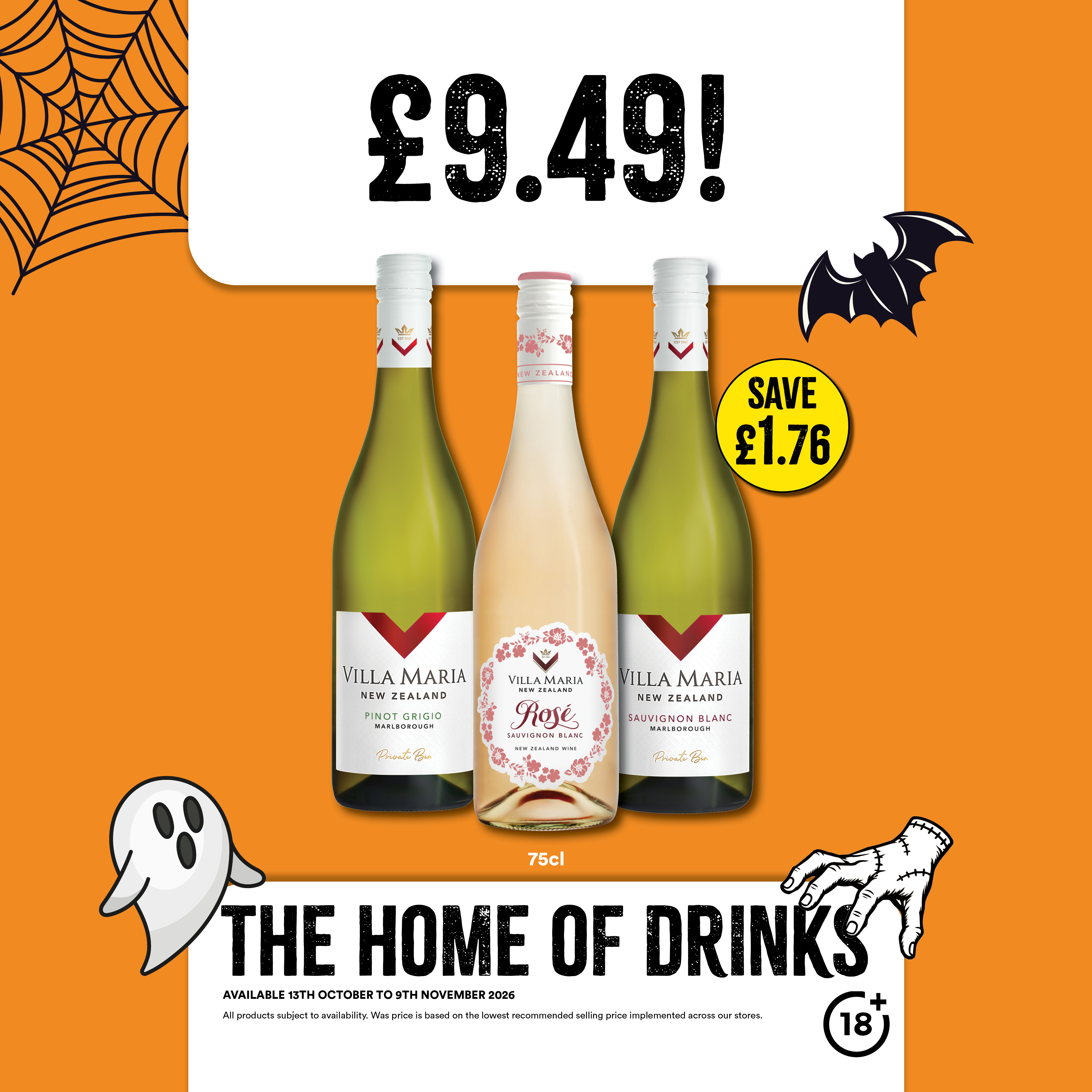 &pound;9.49 each on selected wines