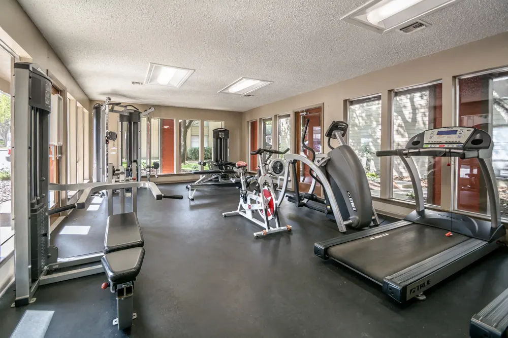 Fitness center with treadmills and weight training machines