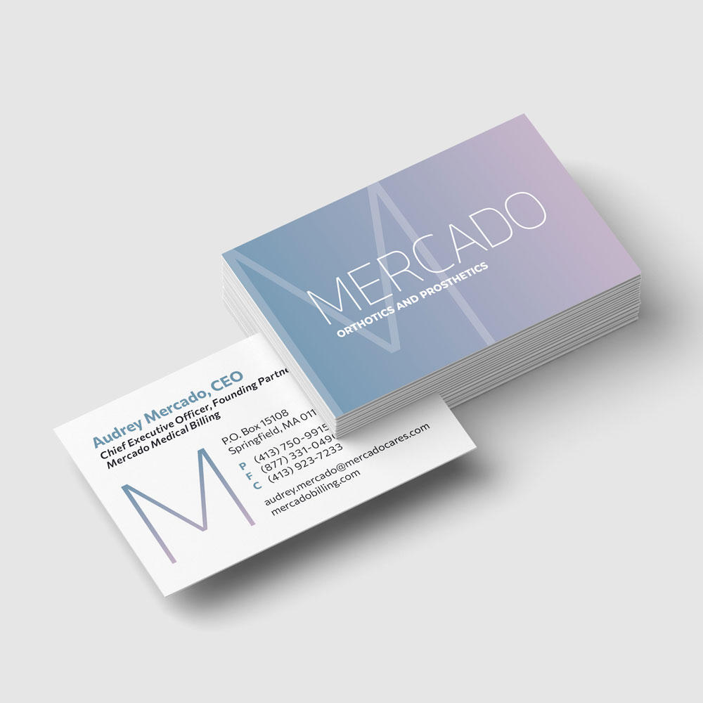 Business card mockup for Mercado Prosthetics