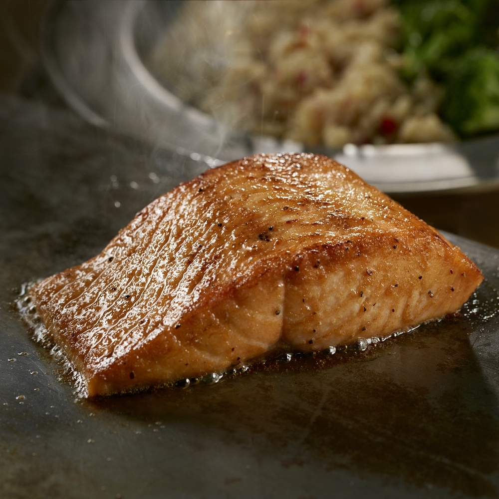 Come try our hand-cut, fresh Atlantic salmon marinated in our housemade bourbon marinade.
