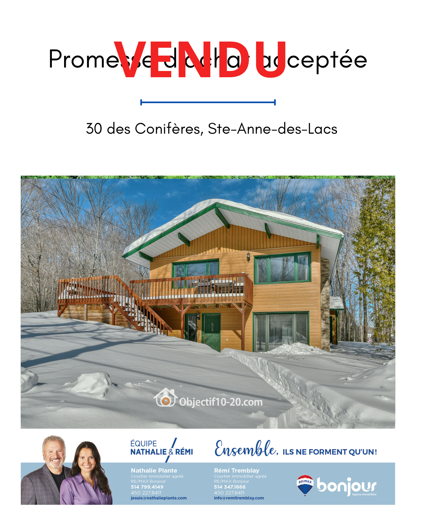 Images Nathalie Plante et Rémi Tremblay, RE/MAX Du Cartier Bonjour - Courtiers immobiliers inc. agréés, DA. Saint-Sauveur