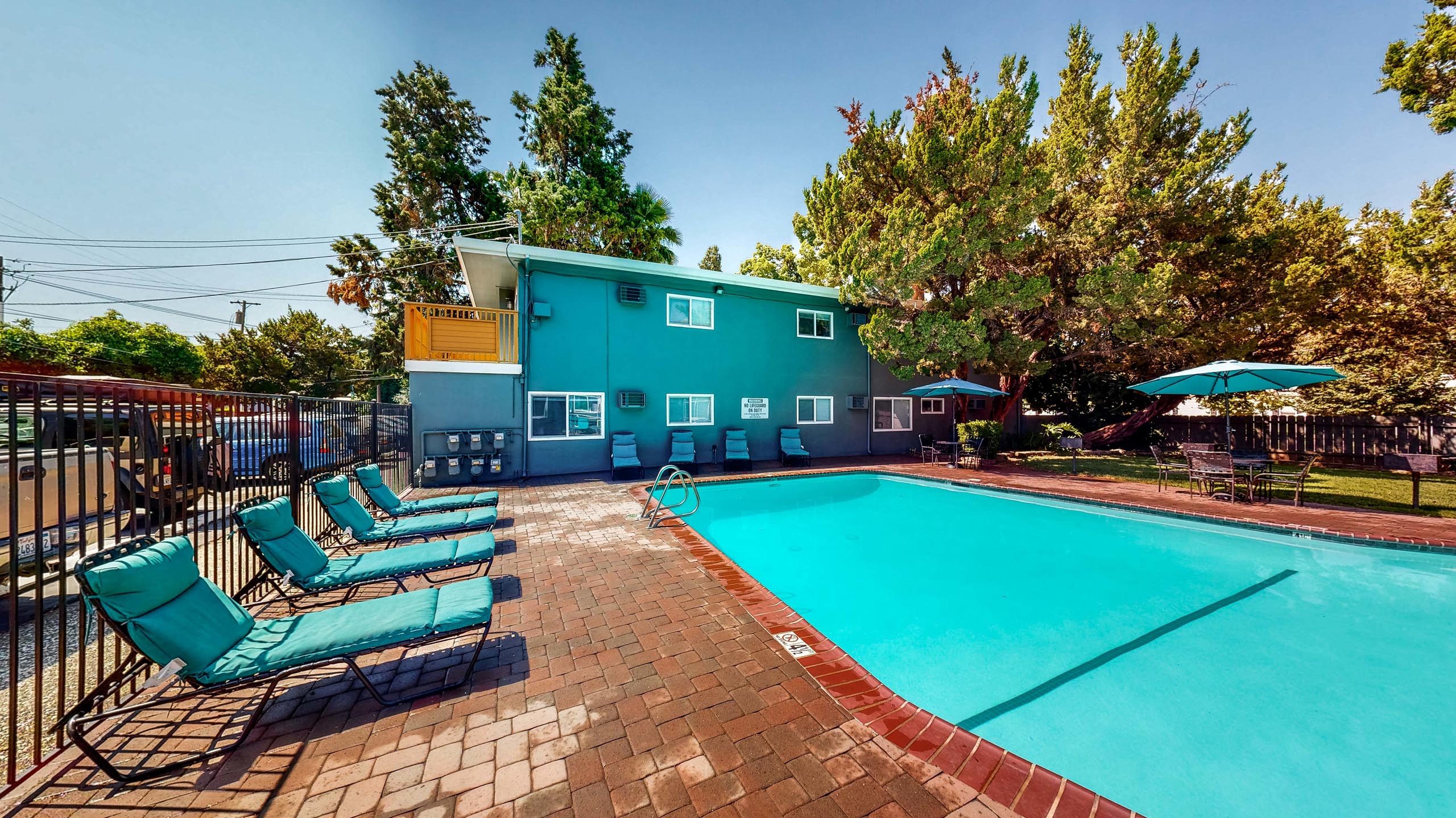Pristine swimming pool at University Square Apartments, Davis, California