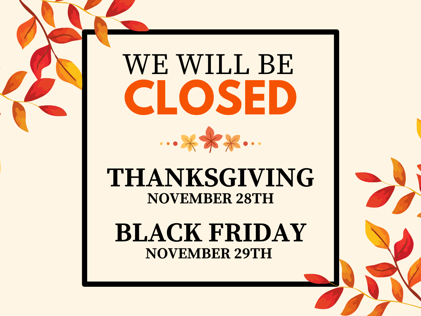 We are thankful for our State Farm family - thank you for being a valued customer! We will be closed for Thanksgiving and Black Friday to give our hard-working team members time with their family!