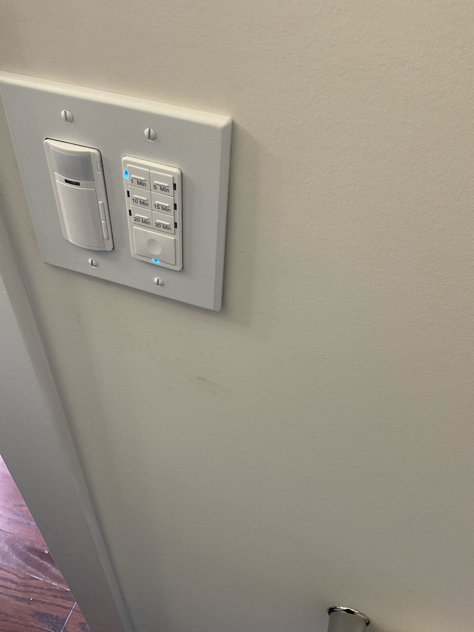 Thomas Edison Electric installed an occupancy sensor and countdown timer switch combo in a Southampton, PA home. The motion sensor activates the lights automatically, while the timer allows the homeowner to set shutoff intervals from 1 to 30 minutes for energy savings.