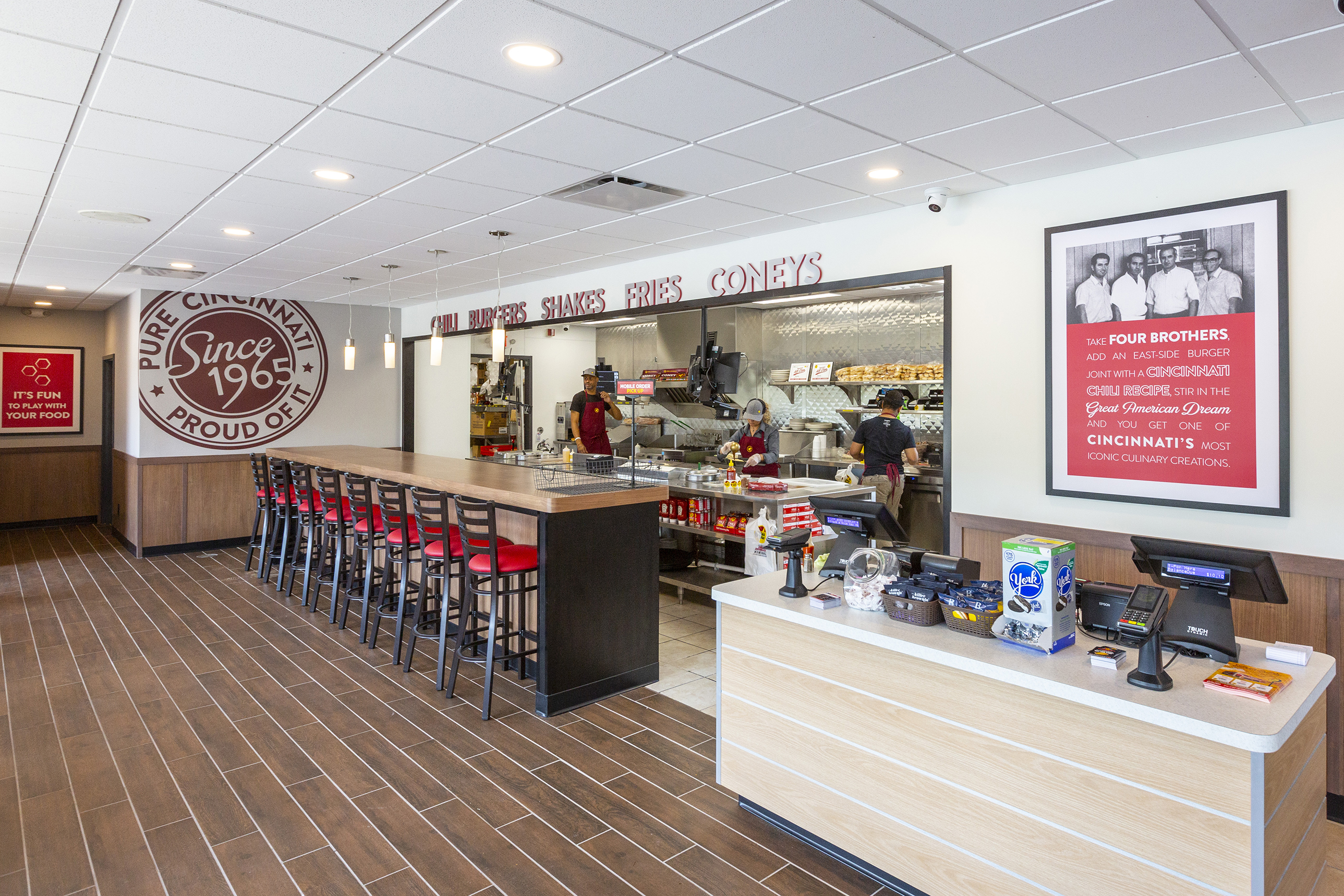 Gold Star Mitchell's newly remodeled interior, including counter and grill. 