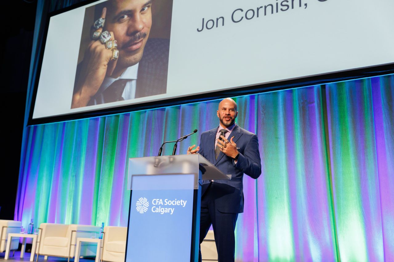 A photo of Jon speaking at the Calgary CFA Society's Forecast Dinner