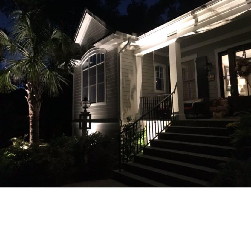 Positioning lights discretely can produce more contrast and interesting drama than just flooding a s Murphy Outdoor Lighting Bluffton (843)473-8145