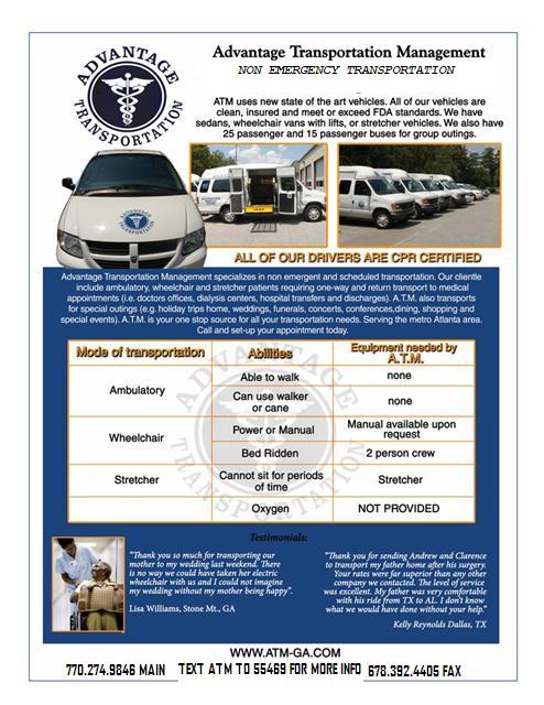 NON EMERGENCY TRANSPORTATION IN GEORGIA. PROVIDING WHEELCHAIR, STRETCHER AND AMBULATORY TRANSPORTATION.