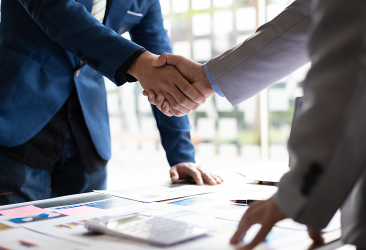 A close-up of professionals shaking hands.
