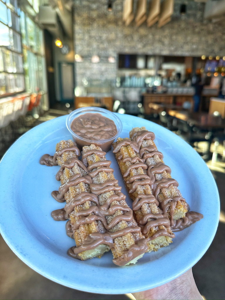 Cream filled churros with choclate ganace 