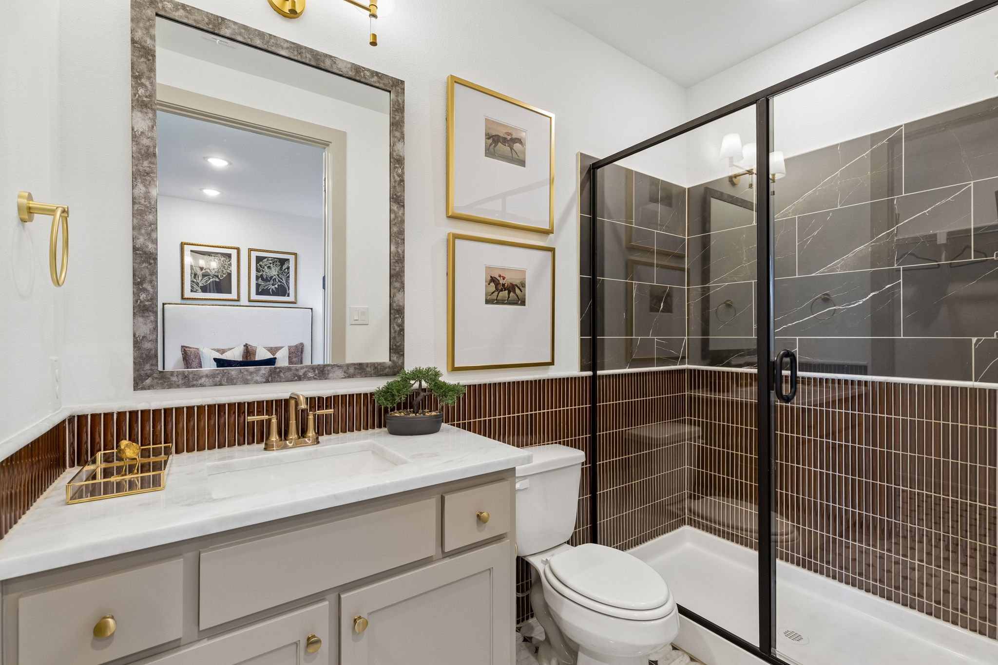 Secondary bathroom in the Rainwater Crossing model home in Celina, TX.